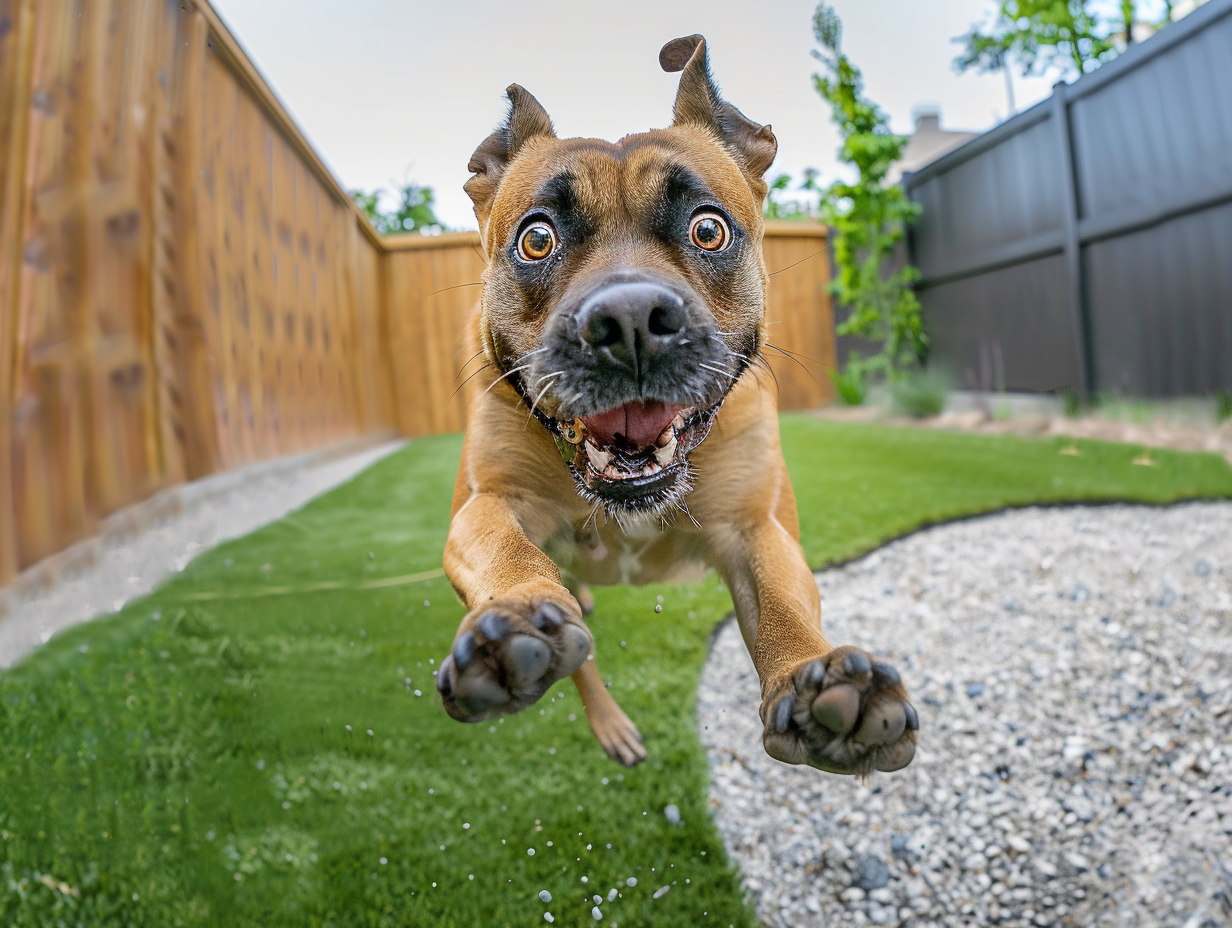 Happy dog enjoying a clean yard